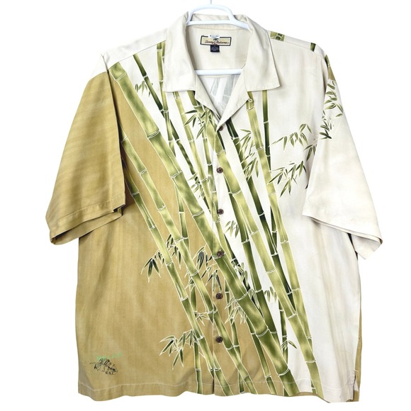 Tommy Bahama Other - Tommy Bahama Button‎ Down XL Beige Bamboo Print Relaxed Silk Camp Shirt